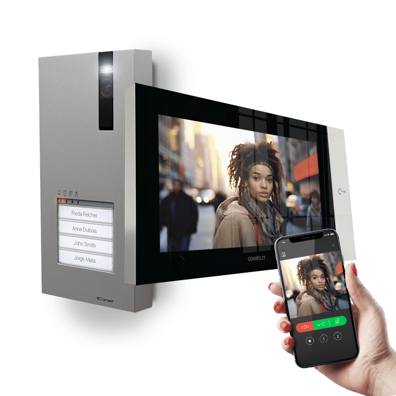 COMELIT - Serie 7 Top - Kit video monofamiliare con posto esterno Quadra e videocitofono 7" Wi-Fi, sistema ViP, iniettore alimentazione incluso KVQ8570