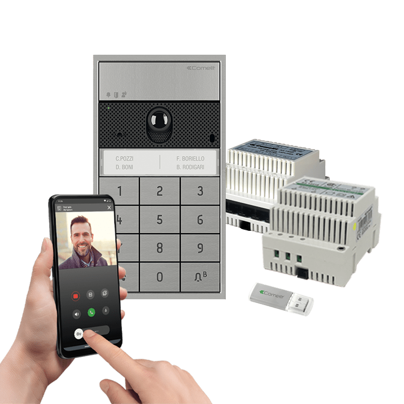 COMELIT - Serie Ultra - Kit video monofamiliare con posto esterno Ultra tastiera numerica e gateway master, sistema ViP, 1 licenza master inclusa