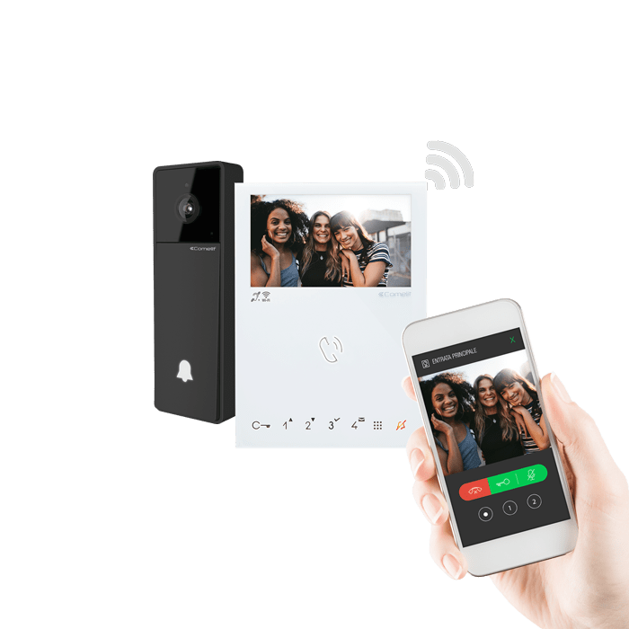 COMELIT - Serie Visto - Kit viedo monofamiliare con campanello smart e monitor Mini handsfree Wi-Fi, sistema ViP, espandibile 2 abitazioni KVV8101