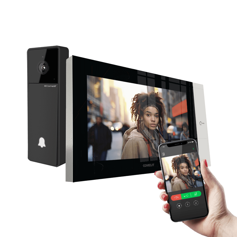COMELIT - Serie 7 Top - Kit video monofamiliare con campanello smart Visto e videocitofono 7" Wi-Fi, sistema ViP, iniettore alimentazione incluso
