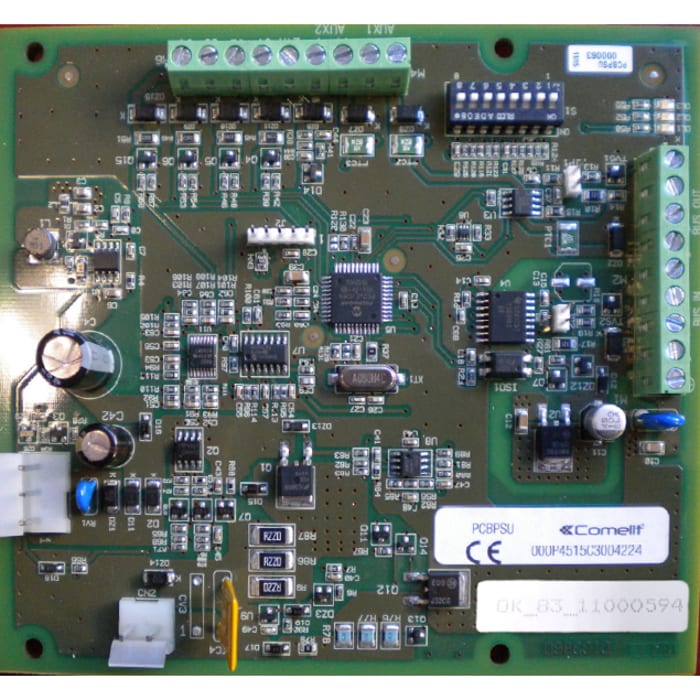 COMELIT - Serie Vedo - Scheda gestione alimentatori PSU15/PSU25/PSU50, 2 bus RS485 isolati, 4 uscite OC, 2 aux 1.5A