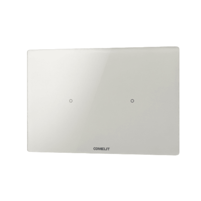 COMELIT - Serie Cubik - Pulsante KNX orizzontale Basic bianco, 2 zone touch, termostato PI, sensore umidità