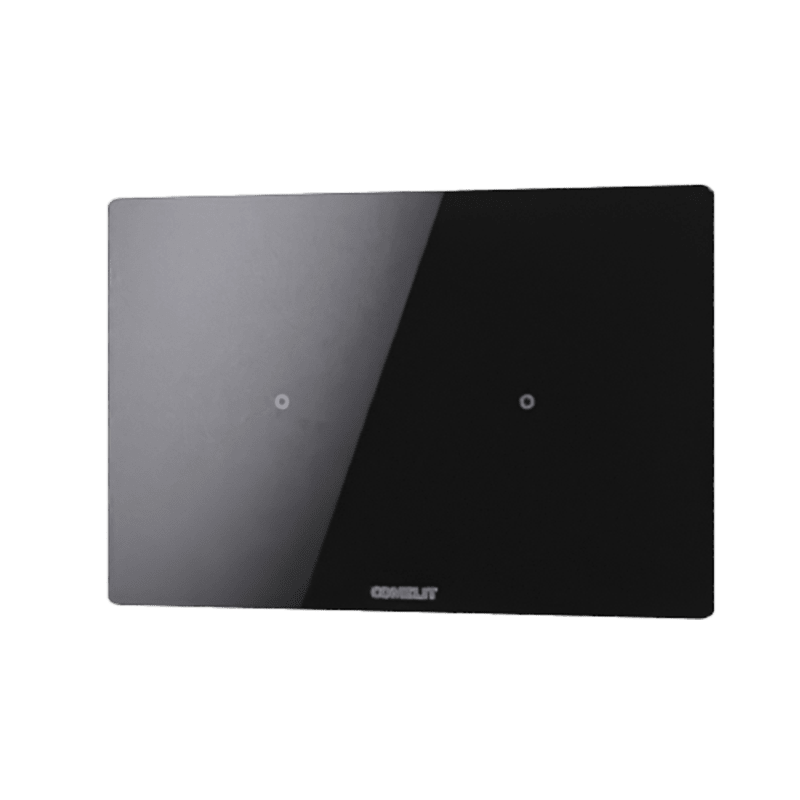 COMELIT - Serie Cubik - Pulsante KNX orizzontale Basic nero, 2 zone touch, termostato PI, sensore umidità