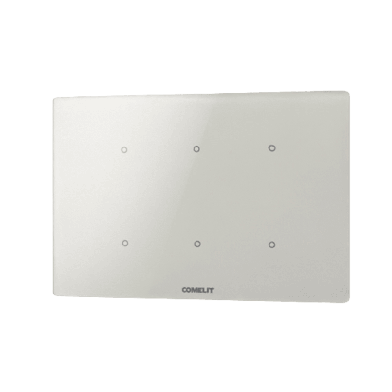 COMELIT - Serie Cubik - Pulsante KNX orizzontale Basic bianco, 6 zone touch, termostato PI, sensore umidità