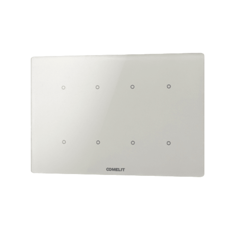 COMELIT - Serie Cubik - Pulsante KNX orizzontale Basic bianco, 8 zone touch, termostato PI, sensore umidità