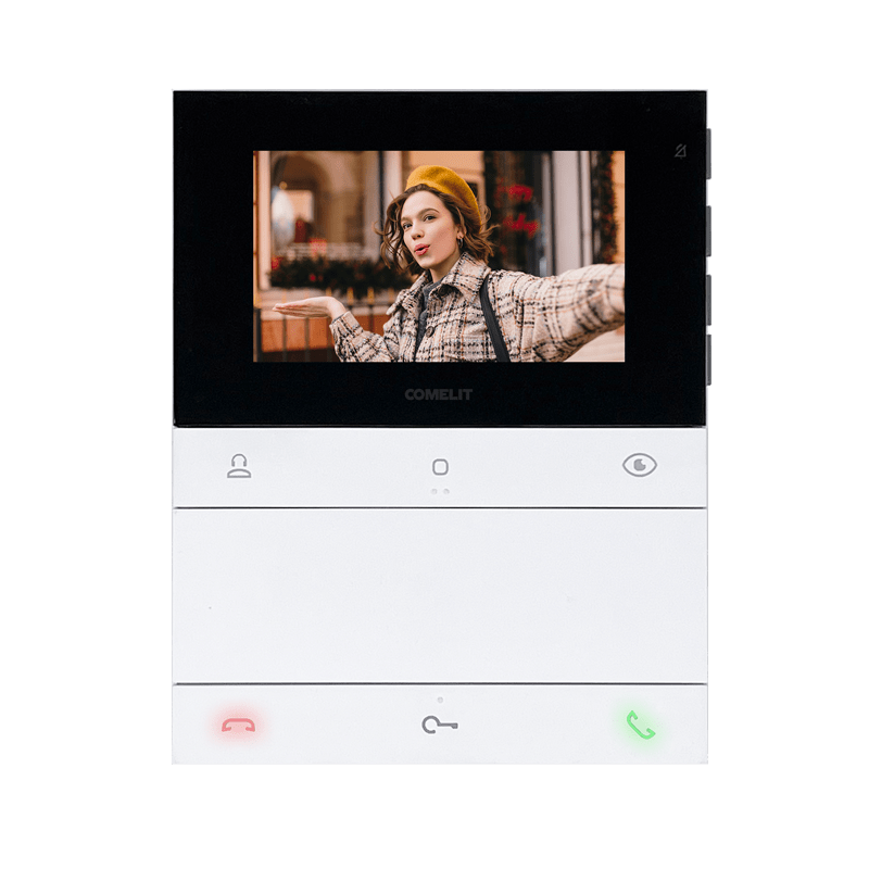 COMELIT - Serie People - Videocitofono vivavoce a colori 4.3"/16:9, sistema Simplebus 2, 6 pulsanti, programmabile da spento, staffa inclusa PL6721
