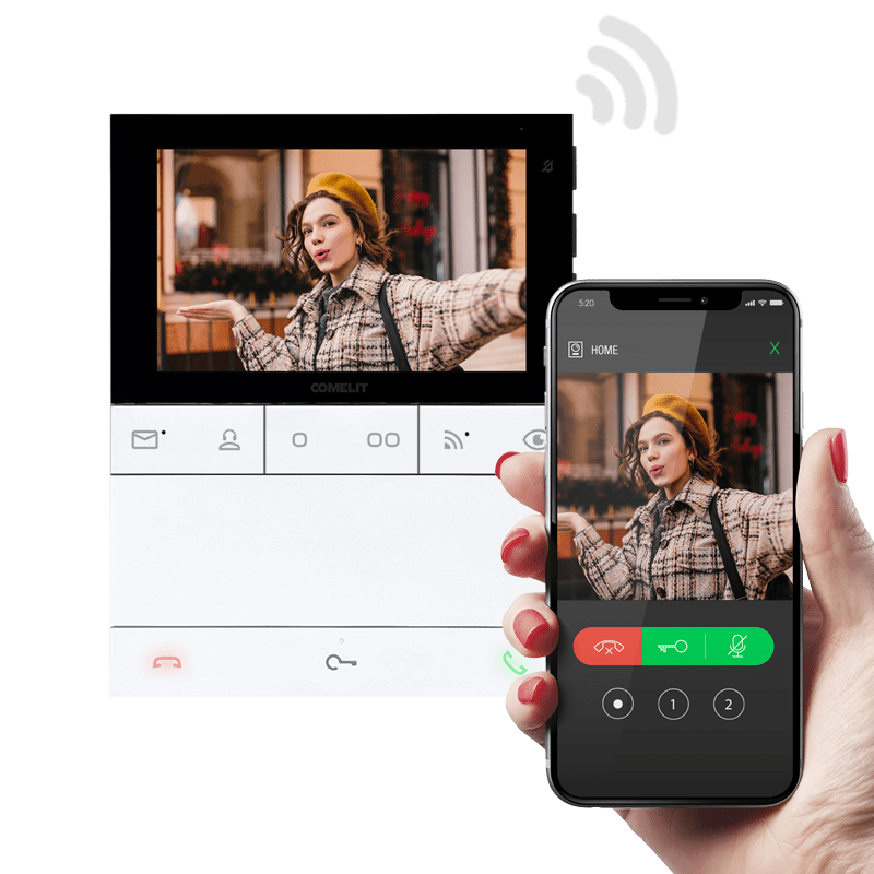 COMELIT - Serie People Wi-Fi - Videocitofono vivavoce a colori Wi-Fi 5", Simplebus 2, app Comelit, riconoscimento facciale, programmabile da spento, NFC