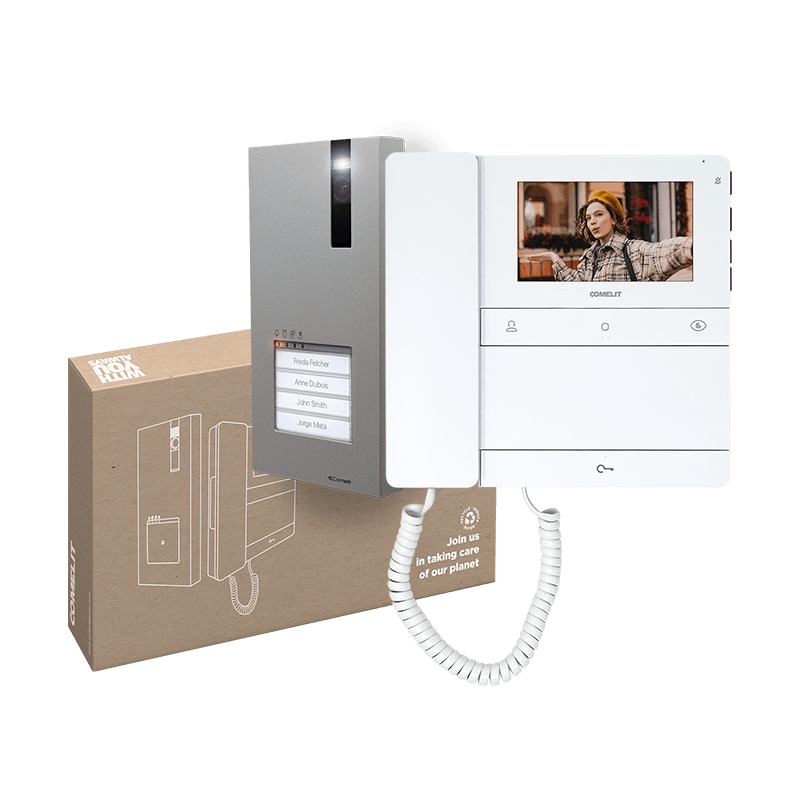 COMELIT - Serie People - Kit video Quadra-People cornetta 4.3", sistema Simplebus 2, monitor PL6701, preprogrammato PL8461M