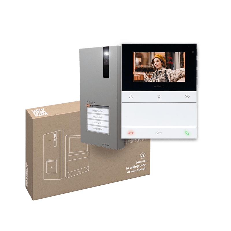 COMELIT - Serie People - Kit video Quadra-People vivavoce 4.3", sistema Simplebus 2, monitor PL6721, preprogrammato