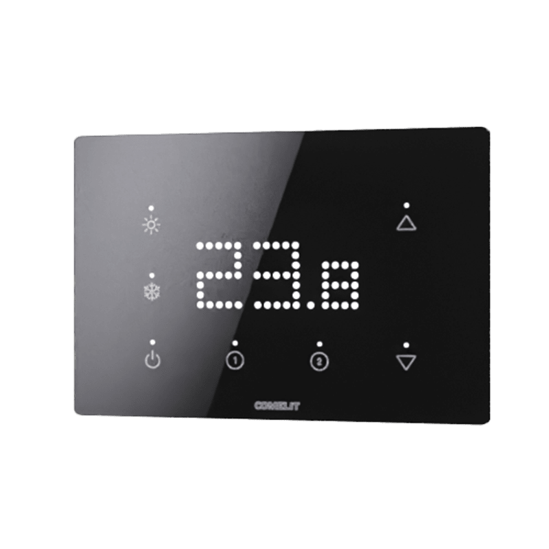 COMELIT - Serie Cubik - Termostato KNX orizzontale Basic nero, 8 zone touch, sensore CO2, controllo clima
