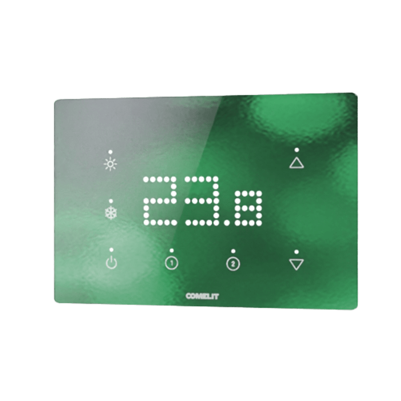 COMELIT - Serie Cubik - Termostato KNX orizzontale Design nero, 8 zone touch, sensore CO2, vetro personalizzabile