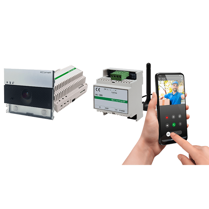 COMELIT - Serie Ultra - Kit base impianto video SB2 connesso, modulo UT2020 + K1406 inoltro smartphone, 1 anno