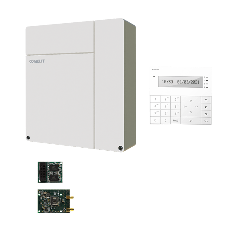 COMELIT - Serie Vedo - Kit antintrusione centrale VEDO10 + modulo GSM 4G + tastiera + scheda messaggi vocali