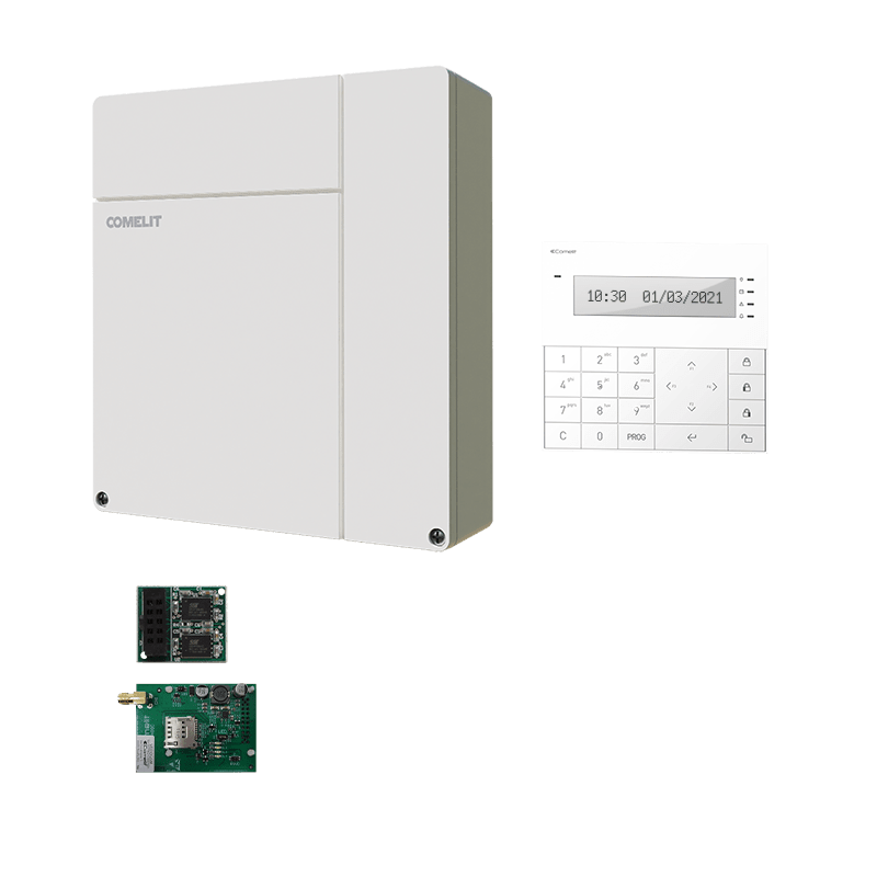 COMELIT - Serie Vedo - Kit centrale VEDO10 + modulo GSM + tastiera + scheda messaggi vocali