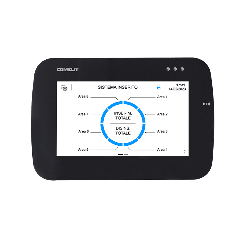 COMELIT - Serie Vedo - Tastiera touch 5" nera con RFID, 1 ingresso/uscita, RS485, 125x85mm