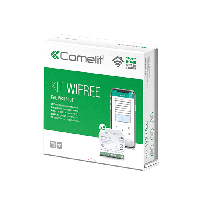 COMELIT - Serie WiFree - Kit smart home Wi-Fi sistema WiFree, 5 moduli gestione tapparelle, 2IN/2OUT relè 5A, app + assistenti vocali, 250VAC 350W
