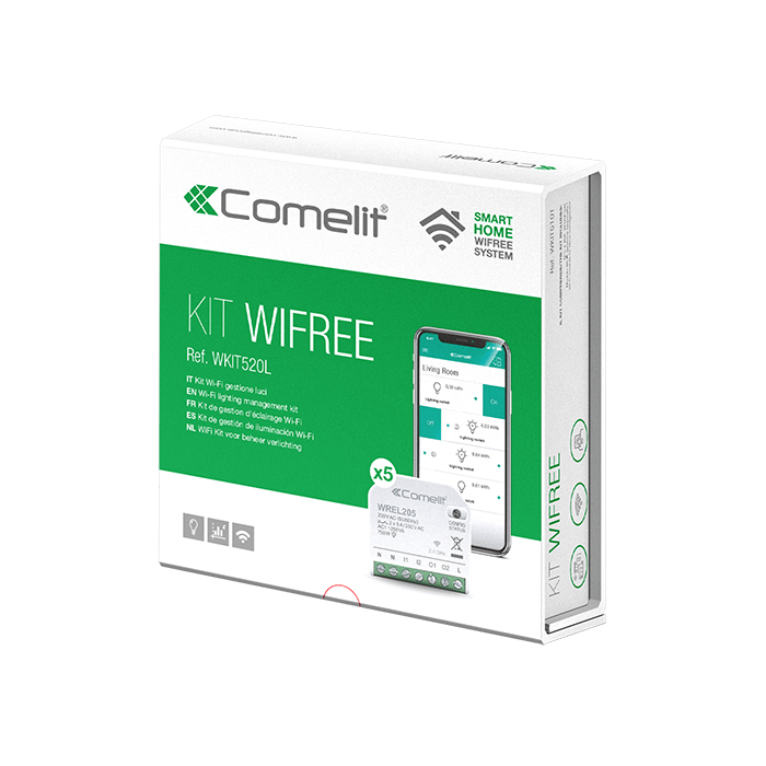 COMELIT - Serie WiFree - Kit Wi-Fi 5 moduli gestione luci 2x5A, controllo remoto app/voice, monitoraggio consumi WKIT520L