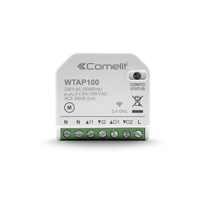 COMELIT - Serie WiFree - Modulo Wi-Fi gestione tapparelle locale o remoto, 2 ingressi/2 uscite 5A, controllo locale/remoto, 350W max