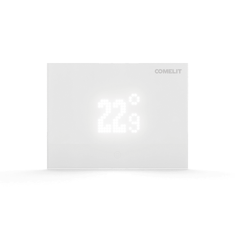 COMELIT - Serie WiFree - Termostato Wi-Fi touch bianco, riscaldamento/raffreddamento locale o da remoto, umidità, relè 6A, ingresso PT100