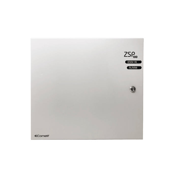 COMELIT - Alimentatore supplementare 2,5A, involucro metallico IP44, batterie 2x12V 18Ah serie, 230VAC/27,5VDC, 2 relè segnalazione, EN54-4/EN12101-10