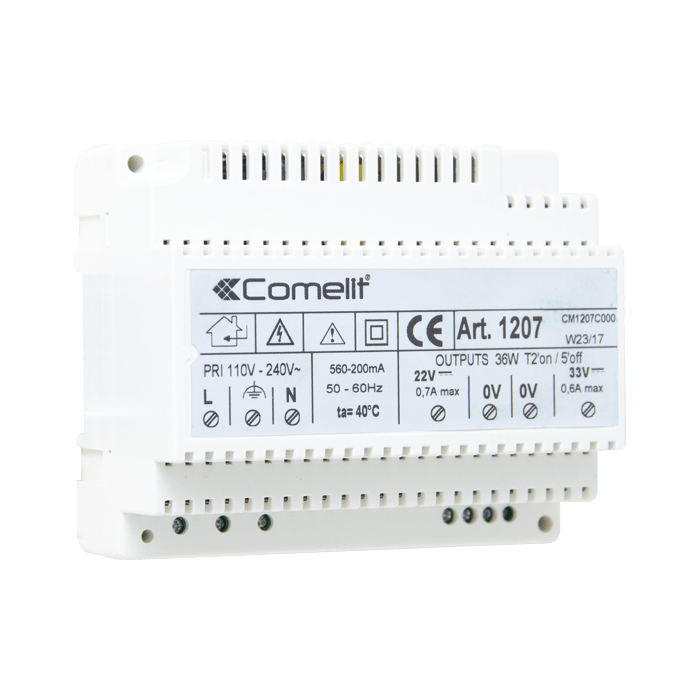 COMELIT - Alimentatore doppia uscita 22-33VDC, ingresso 120-230VAC, posto esterno/monitor, 6 moduli DIN
