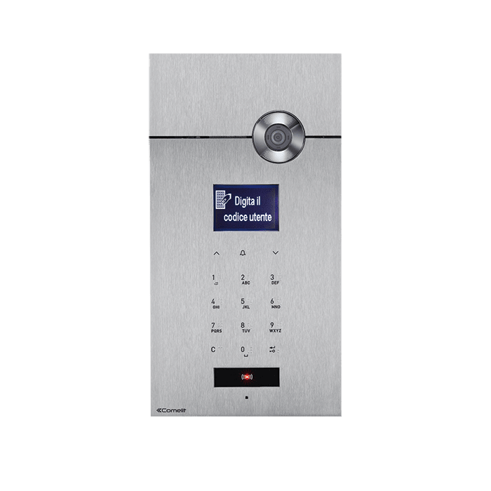 COMELIT - Serie 3one6 - Pulsantiera video in acciaio inox AISI 316 da incasso, 15 pulsanti sense, display LCD, tastiera braille, sistema Simplebus 1