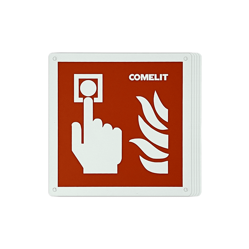 COMELIT - Cartello metallico per pulsante allarme incendio, confezione 5 pezzi, segnaletica conforme normativa