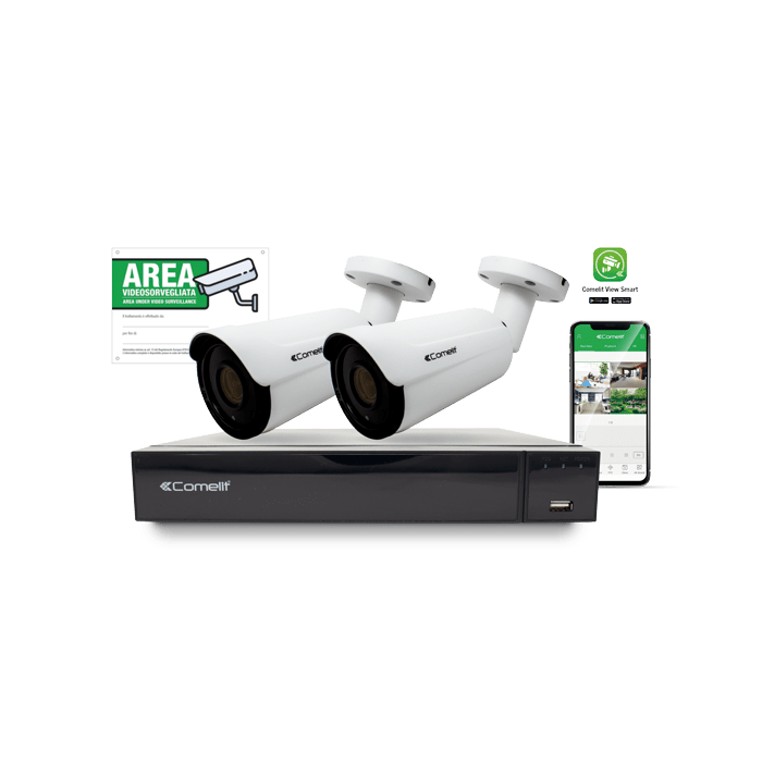 COMELIT - Serie Smart - Kit IP, NVR IPNVR008S05PA + 2 telecamere IPBCAMS02ZA + accessori