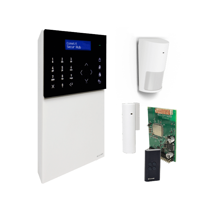 COMELIT - Serie Secur Hub - Kit centrale HUB32LCD + 2G + PIR + contatto magnetico + radiocomando, app Comelit