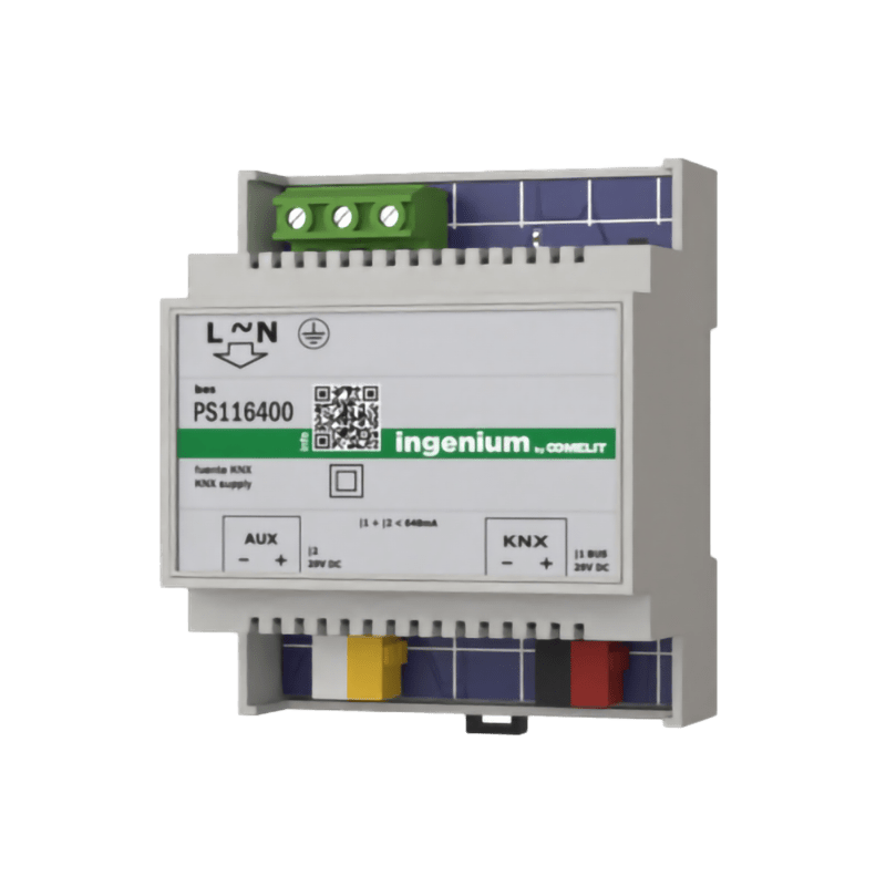 COMELIT - Alimentatore KNX 640mA con bobina integrata, uscita ausiliaria 29VCC, protezioni integrate, DIN 4 moduli