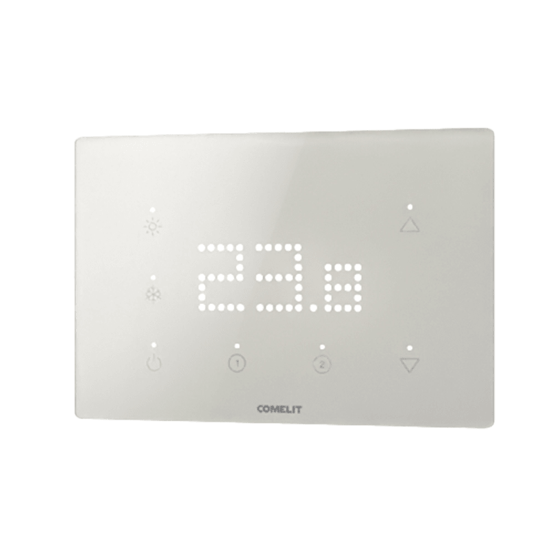 COMELIT - Serie Cubik - Termostato KNX orizzontale Basic bianco, 8 zone touch, sensore CO2, controllo clima