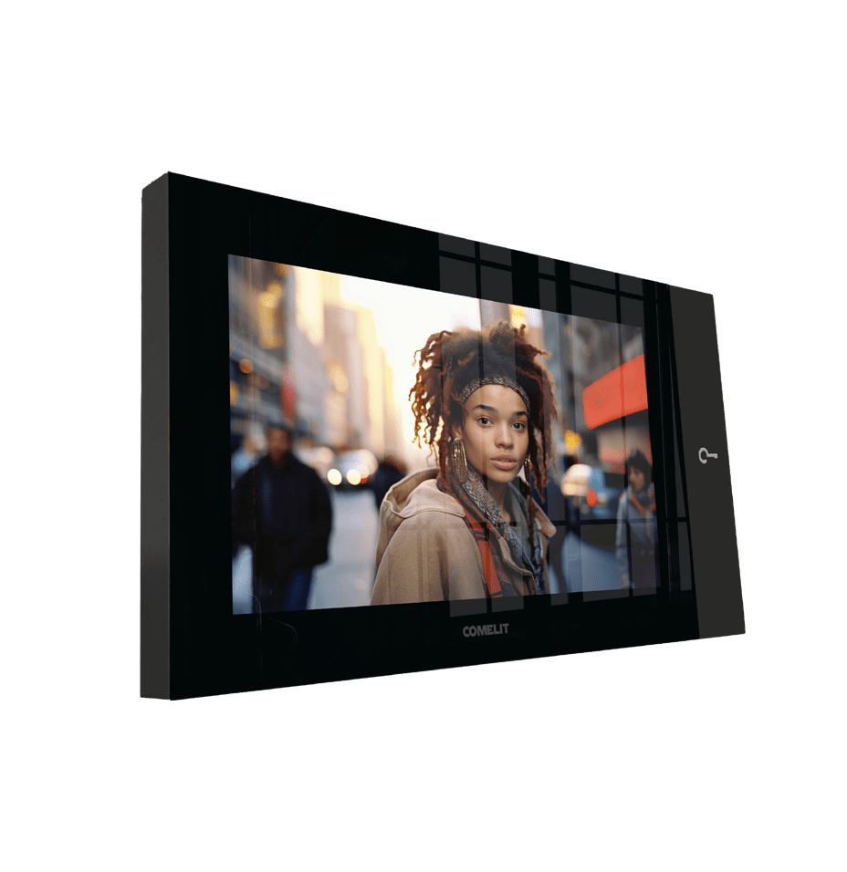 COMELIT - Serie 7 Top - Videocitofono 7"/16:9 touch screen vivavoce, sistema ViP, Wi-Fi integrato, tasto apriporta retroilluminato, finitura nera