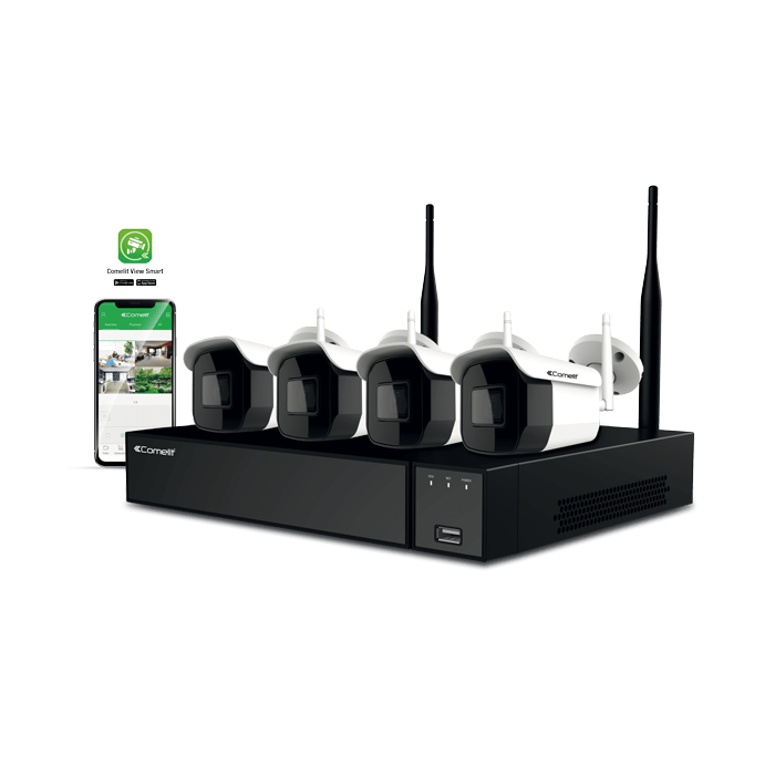 COMELIT - Serie Smart - Kit Wi-Fi, NVR WINVR009S02NB + 4 telecamere bullet WIBCAMS02FB + HDD 1TB + alimentatori inclusi