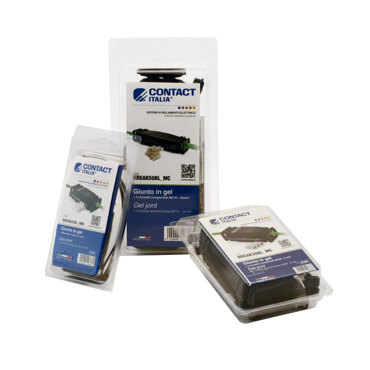 CONTACT - giunto rapido 100 mm blister con giunto in gel e 5 morsetti componibili sezione 6 mmq BREAK30BL-MC