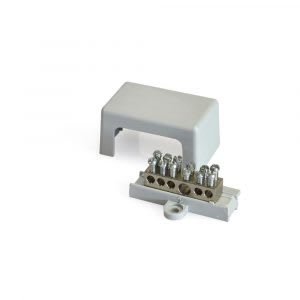 CONTACT - Morsettiera equipotenziale in ottone nichelato a 6 fori con coperchio per derivazioni elettriche. CM-E0125