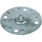 DEHN - Piastra di fissaggio D 100mm Fe/tZn con perno filettato M8 e 4 fori, ideale per fissare strutture in modo sicuro e resistente.