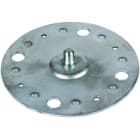 DEHN - Piastra di fissaggio D 100mm Fe/tZn con perno filettato M8 e 4 fori, ideale per fissare strutture in modo sicuro e resistente.