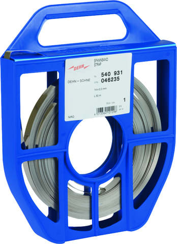 DEHN - Nastro tenditore 14x0,3mm lunghezza 50m in acciaio inox, confezione scatola per agevolare utilizzo.