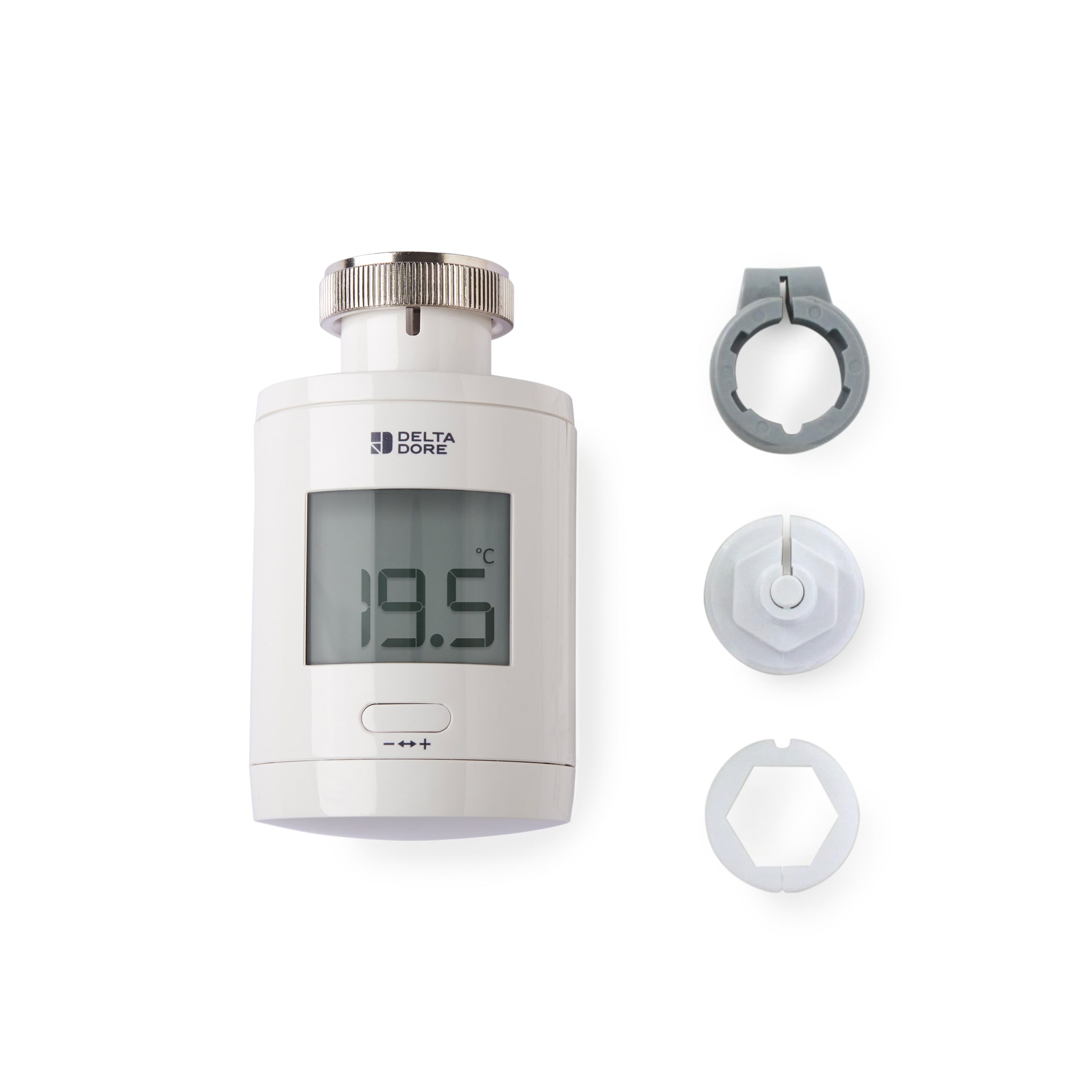 DELTA DORE - Testina termostatica TRV 1.0 + 1 adattatore Giacom. R468 H M30 x 1,5 + 1 adattatore Caleffi - 338, 339, 401, 402 e 455 + 1 adattatore Far -Danfoss RA 6050677