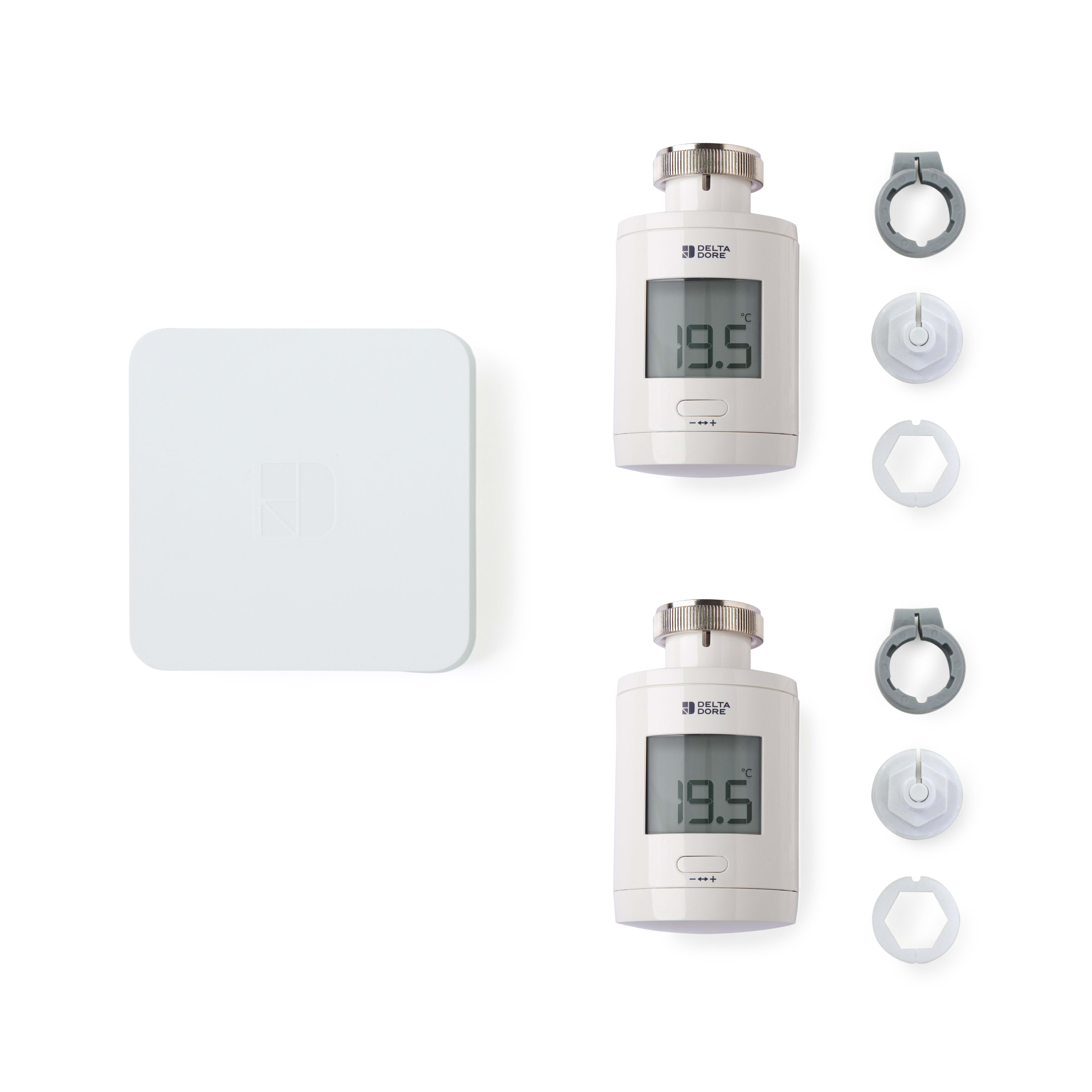 DELTA DORE - Pack con 2 testine termostatiche, 1 web server smart Tydom home, 2 adattatori Caleffi, 2 adattatori Giacomini/Baxi, 2 adattatori FAR/Danfoss RA