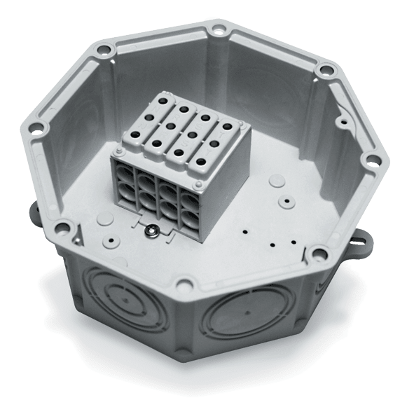 DKC EUROPE - Serie UPM Cassetta di derivazione in PA6 V0 equipaggiata, morsetti multi 4 poli 25 mmq, dimensioni 183x183 mm UPM25/10 CASSETTA DERIV.PLAST.