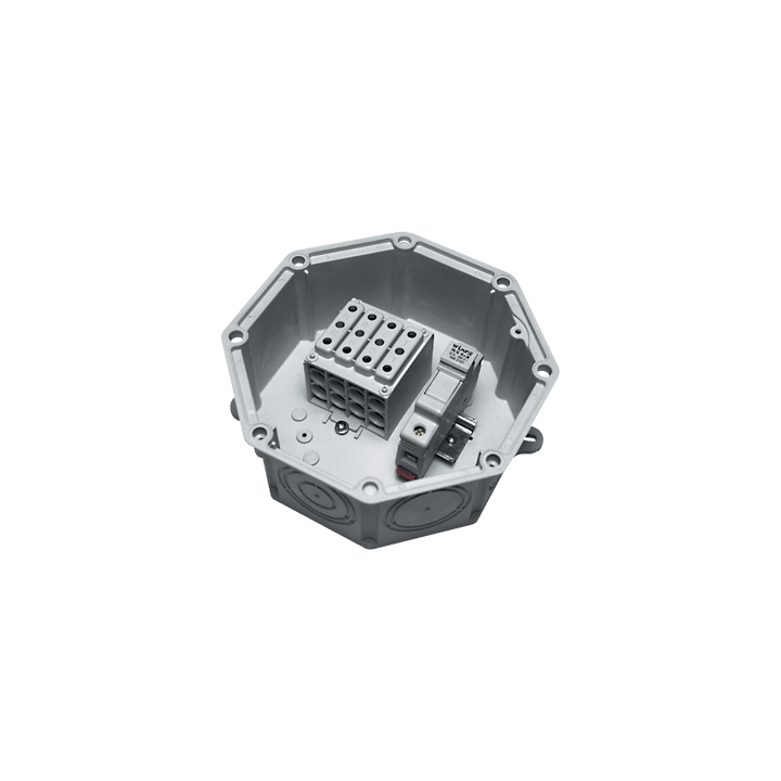 DKC EUROPE - Serie UPM - Cassetta di derivazione in PA6 V0 con morsetti multi 4P 25mmq e 1 portafusibile, dimensioni 183x183 mm UPM25/10/V Cassetta derivazione plastica