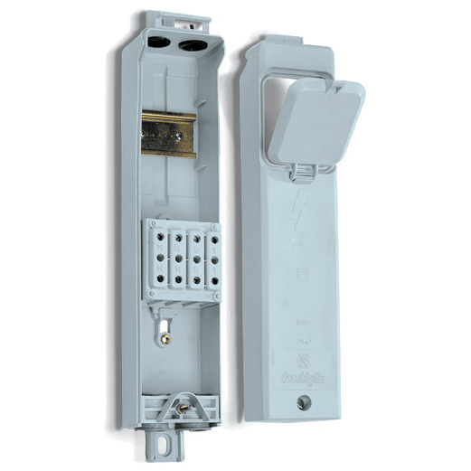 DKC EUROPE - Serie MVF - Morsettiera da incasso palo a doppio isolamento, 4 poli, feritoia 100x300 mm MVF/435/00/DIN Morsett. X palo I.P. 053303590