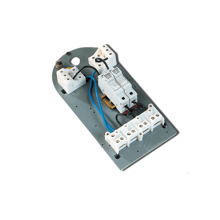 DKC EUROPE - Acc. per Serie SCF - Piastra equipaggiata con morsettiera 4 poli, sez. nominale 25 mmq e 2 portafusibili PSC/F3/80 porta apparecchi.
