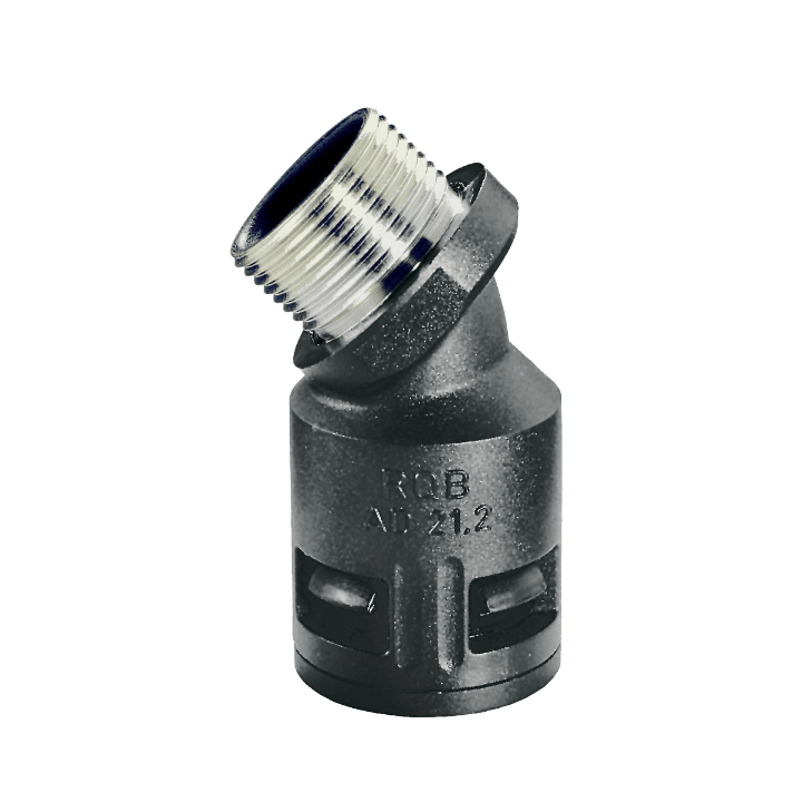 DKC EUROPE - Raccordo curvo 45° PG13 AD18,5 nero IP68 in metallo.
