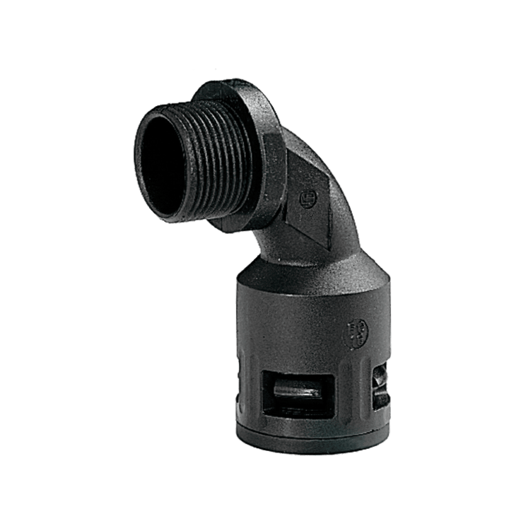 DKC EUROPE - Raccordo curvo 90° filetto maschio plastico M12x1,5mm IP66 nero AD10.