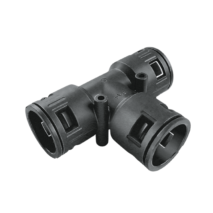 DKC EUROPE - Raccordo di distribuzione a T in poliammide AD28,5-28,5-34,5 nero IP68 RAC.RQT-PA.