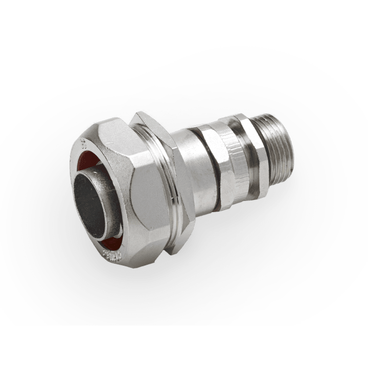 DKC EUROPE - Raccordo pressacavo per tubo metallico flex, filettatura M32x1,5, serraggio cavo 15-21 mm, AD21, RAC.PRES.FLES.20X27 FIL. M32 SER.CAV.15-