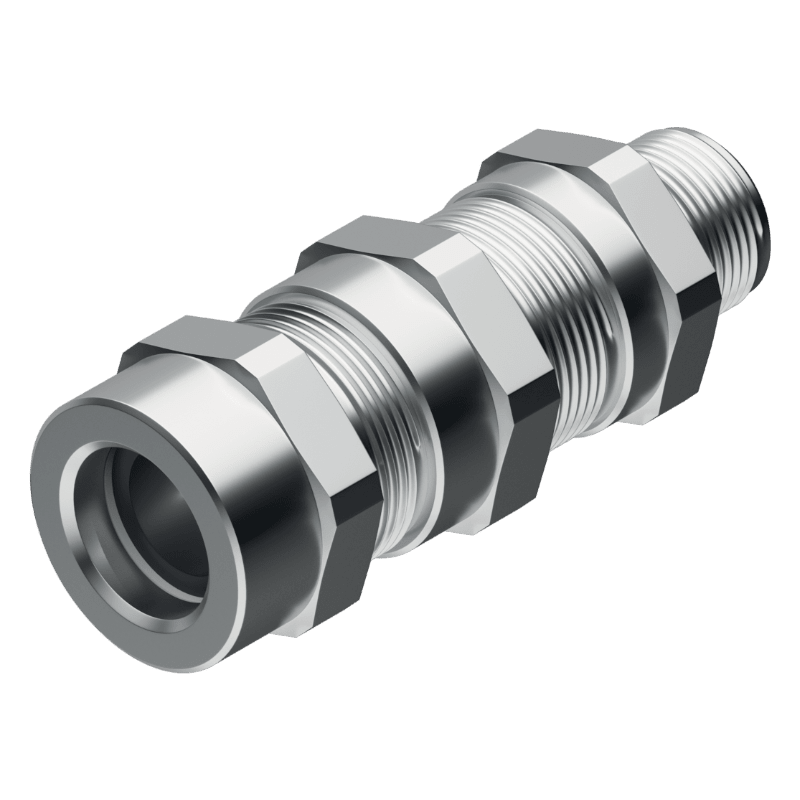 DKC EUROPE - Pressacavo ATEX in acciaio inossidabile AISI 316L, doppia tenuta per cavo armato, filettatura M40x1,5, per cavi da 21-30 mm internamente e da 26-37 mm esternamente.