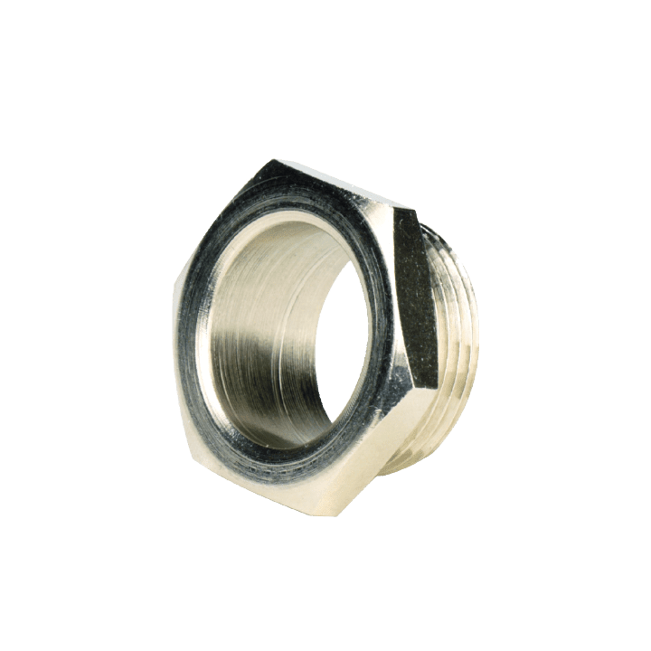 DKC EUROPE - Adattatore metallico M16 in ottone nichelato con filettatura 1,5 mm.